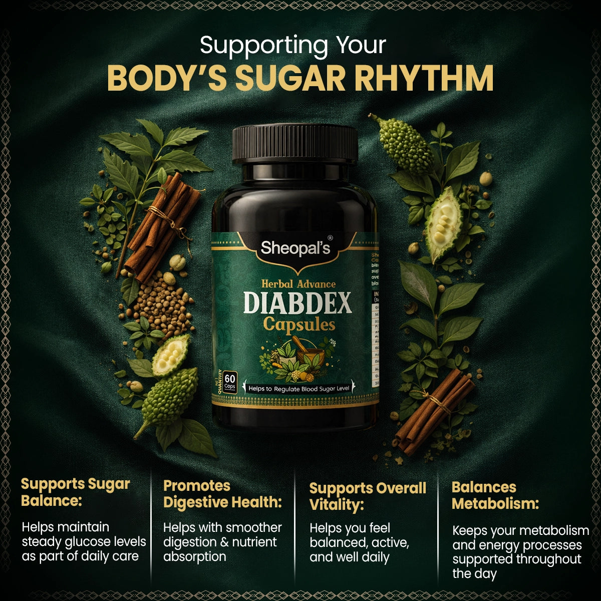 Sheopal's Herbal Advanced Diabdex Capsules | Supports Healthy Sugar Levels | 60 Capsules