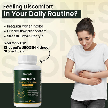 Sheopal’s UROGEN Kidney Stone Flush | Ayurvedic Kidney Care Capsules for Urinary Comfort | 60 Caps.