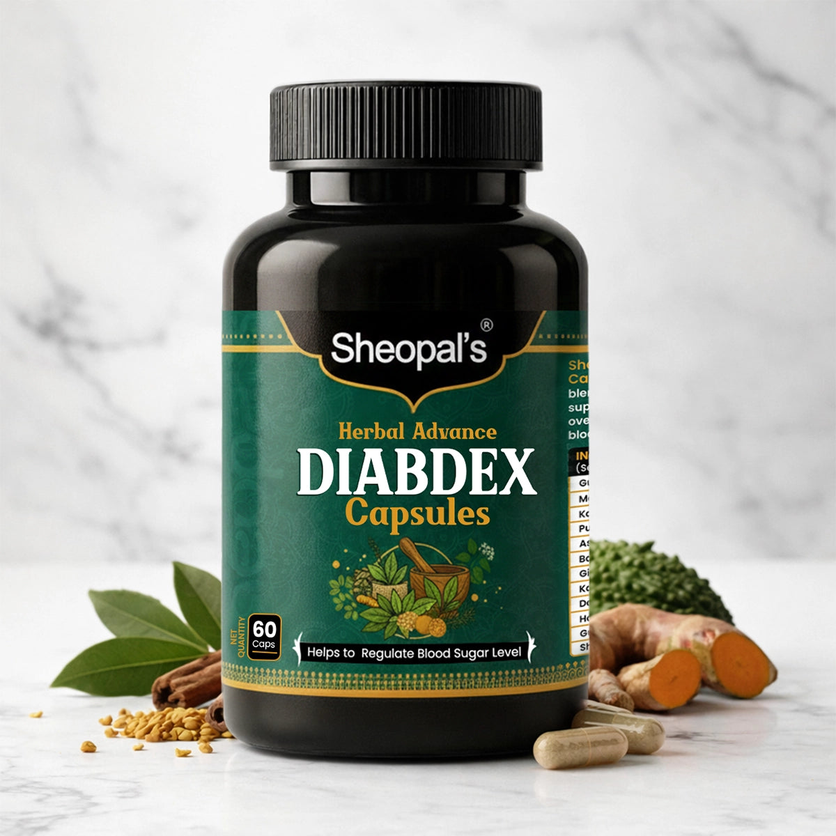 Sheopal's Herbal Advanced Diabdex Capsules | Supports Healthy Sugar Levels | 60 Capsules