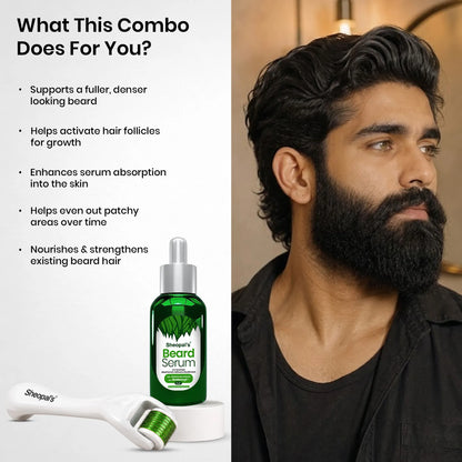 Beard Serum + Derma Roller Combo | Beard Growth Combo for Thicker, Fuller Beard