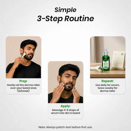 Beard Serum + Derma Roller Combo | Beard Growth Combo for Thicker, Fuller Beard