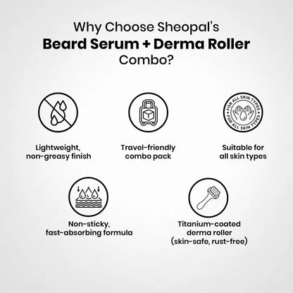 Beard Serum + Derma Roller Combo | Beard Growth Combo for Thicker, Fuller Beard
