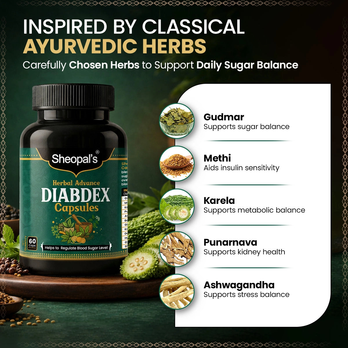 Sheopal's Herbal Advanced Diabdex Capsules | Supports Healthy Sugar Levels | 60 Capsules
