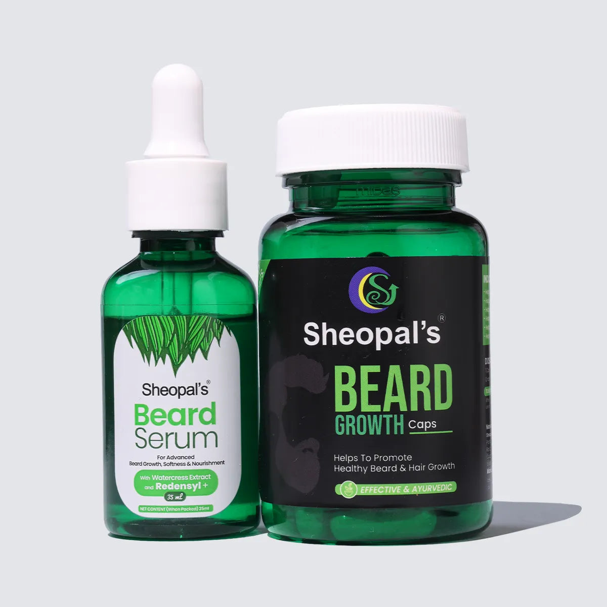 Sheopal’s Beard Serum & Beard Growth Capsules Combo | Complete Beard Care Duo