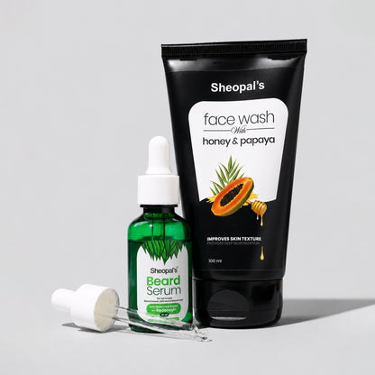 Sheopal’s Beard Serum + Honey Papaya Face Wash Combo | Daily Beard Care & Skin Refresh Duo For Men