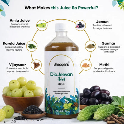 Sheopal's DiaJeevan Amrit Juice | Ayurvedic Herbal Juice for Metabolic Wellness & Daily Energy | 1L