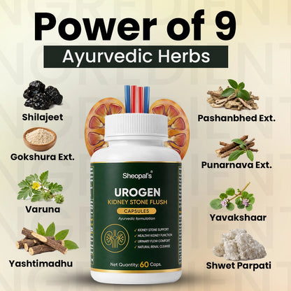 Sheopal’s UROGEN Kidney Stone Flush | Ayurvedic Kidney Care Capsules for Urinary Comfort | 60 Caps.