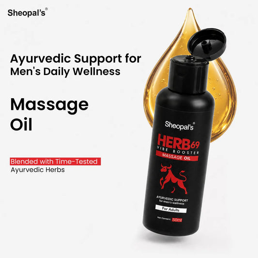 Sheopal’s Herb69 Vibe Booster Massage Oil | Ayurvedic Oil for Men’s Wellness | 50ml