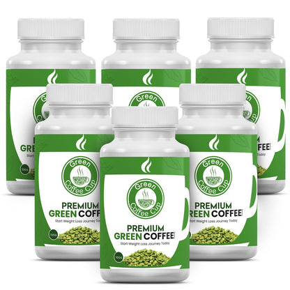 Pack of six premium green coffee beans bottles