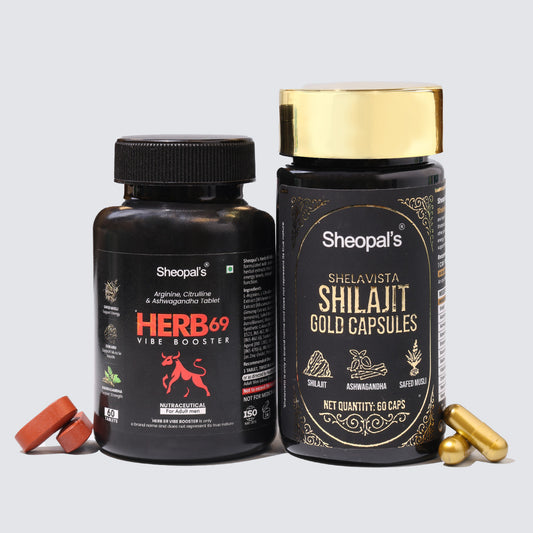 Shilajit Gold Capsules + Herb69 Wellness Tablets | Men's Daily Energy & Wellness Combo