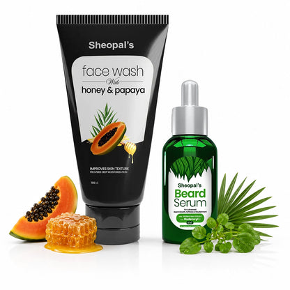 Sheopal’s Beard Serum + Honey Papaya Face Wash Combo | Daily Beard Care & Skin Refresh Duo For Men