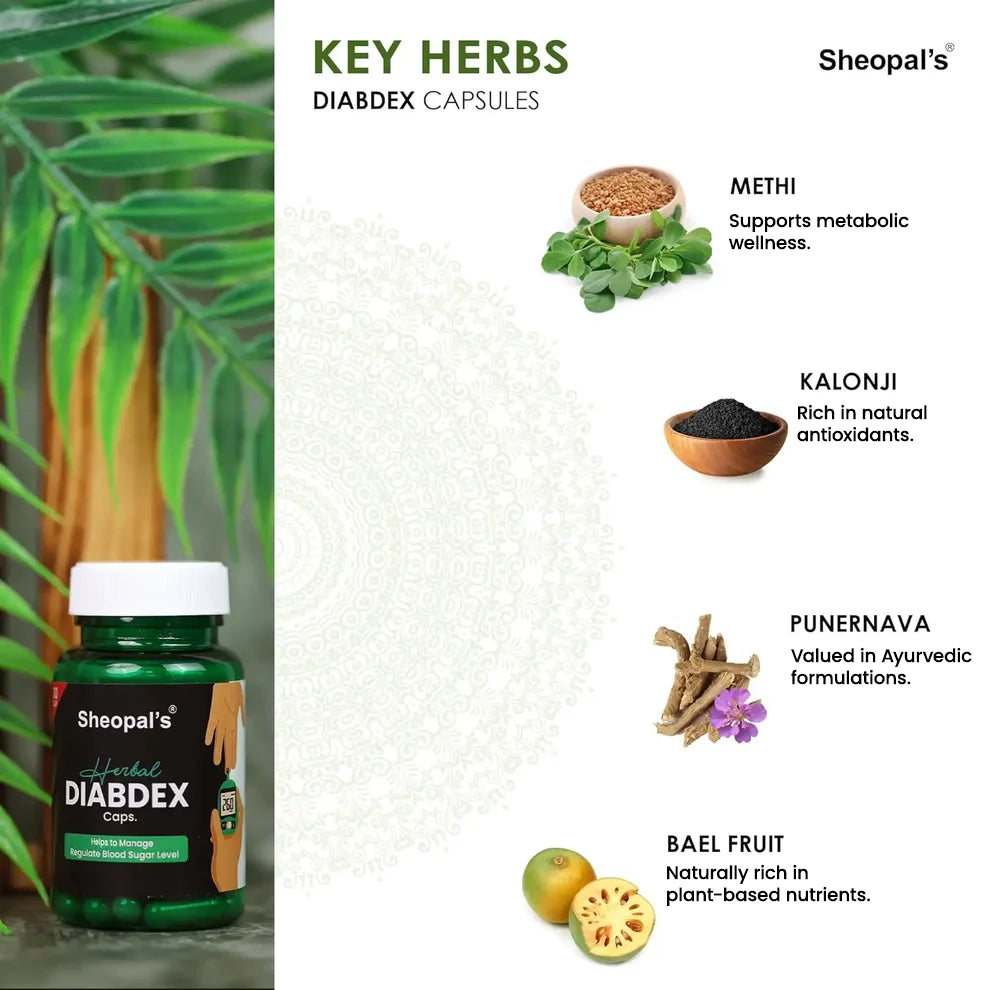 Sheopal’s Herbal Diabdex Caps | Supports Healthy Blood Sugar Management | 30 Caps