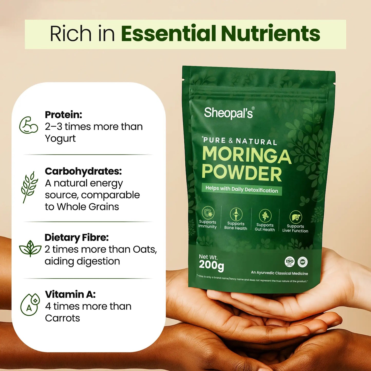 moringa leaf powder nutrition benefits infographic