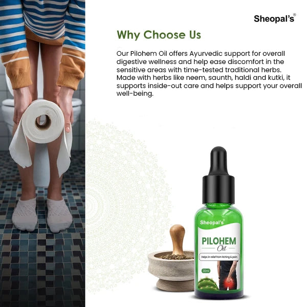 Pilohem Ayurvedic External Care Oil | Anal Comfort & Skin Wellness Support | 30ml