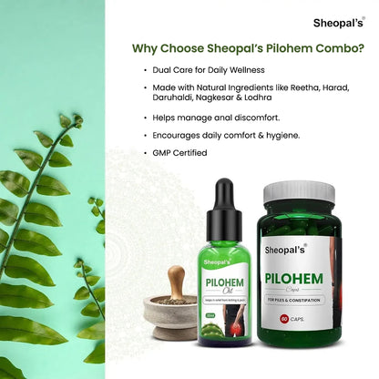 Sheopal’s Pilohem Capsule & Oil Combo | Daily Digestive & Anal Comfort Support | Combo Pack