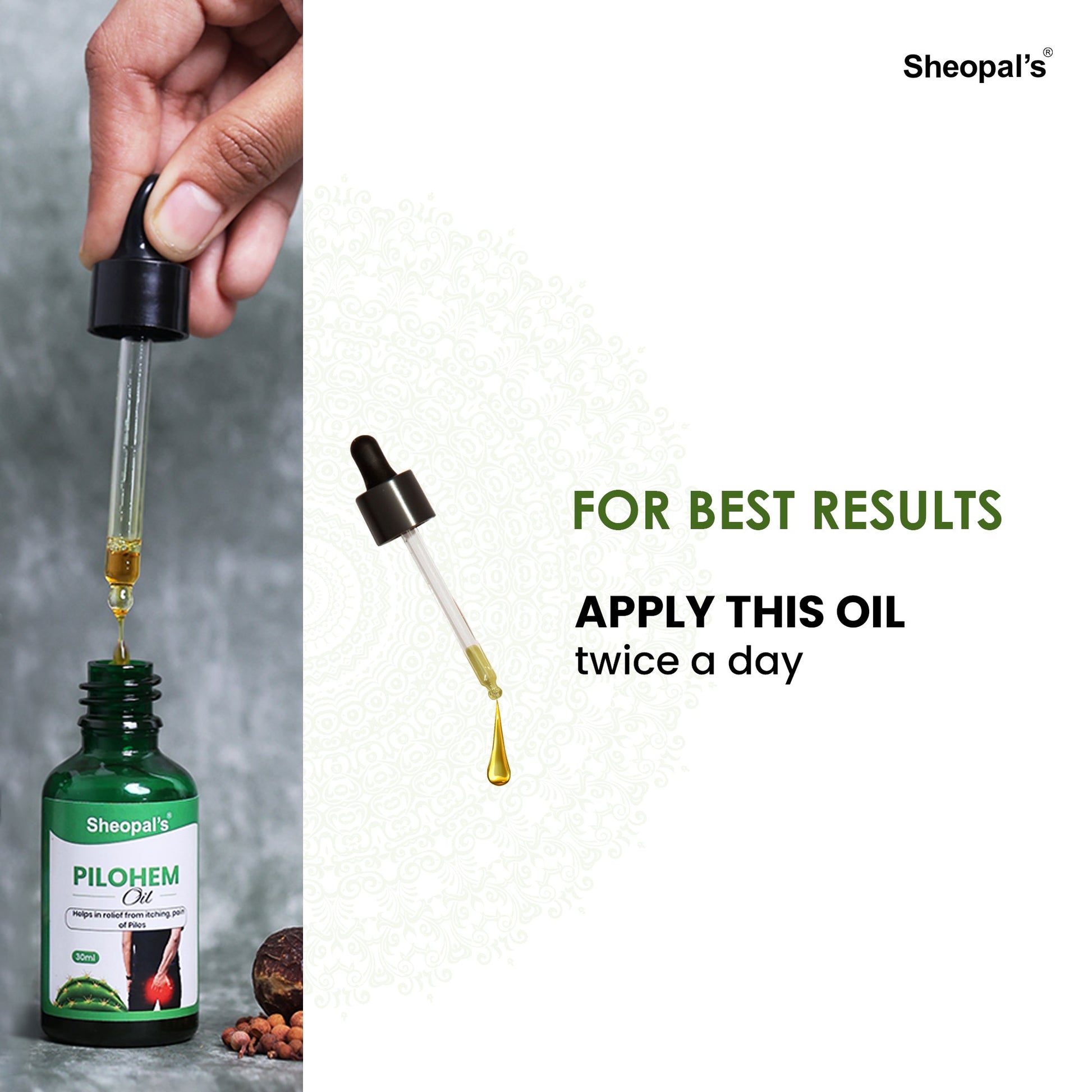 Sheopals Pilohem oil for piles application with dropper