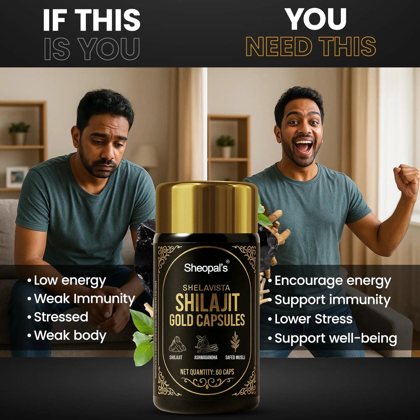 Natural energy support with Shilajit Gold Capsules by Sheopals