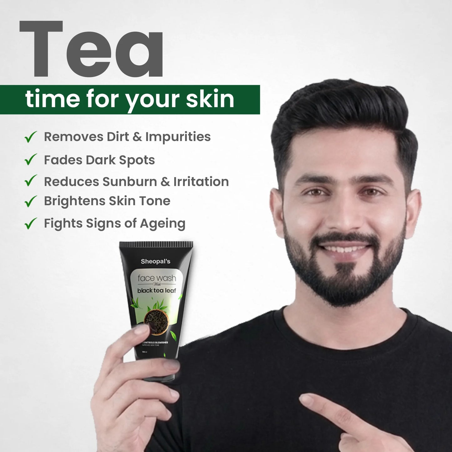 Sheopal’s Beard Serum + Black Tea Face Wash | Daily Grooming Combo for Beard Nourishment & Fresh-Looking Skin