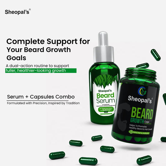 Sheopal’s Beard Serum & Beard Growth Capsules Combo | Complete Beard Care Duo