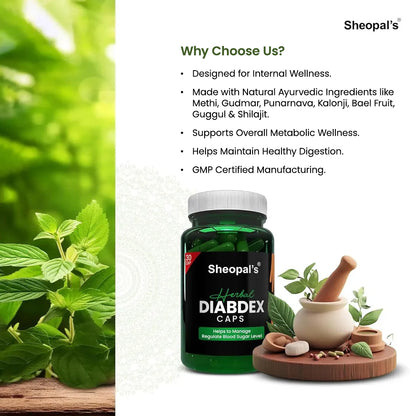Sheopal’s Herbal Diabdex Caps | Supports Healthy Blood Sugar Management | 30 Caps